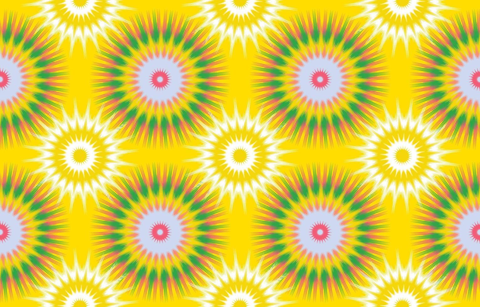 design floral ikat fond jaune. motif ikat sans couture pour la mode estivale, art abstrait de broderie folklorique. ornement d'art print.design pour tapis, papier peint, vêtements, emballage. vecteur