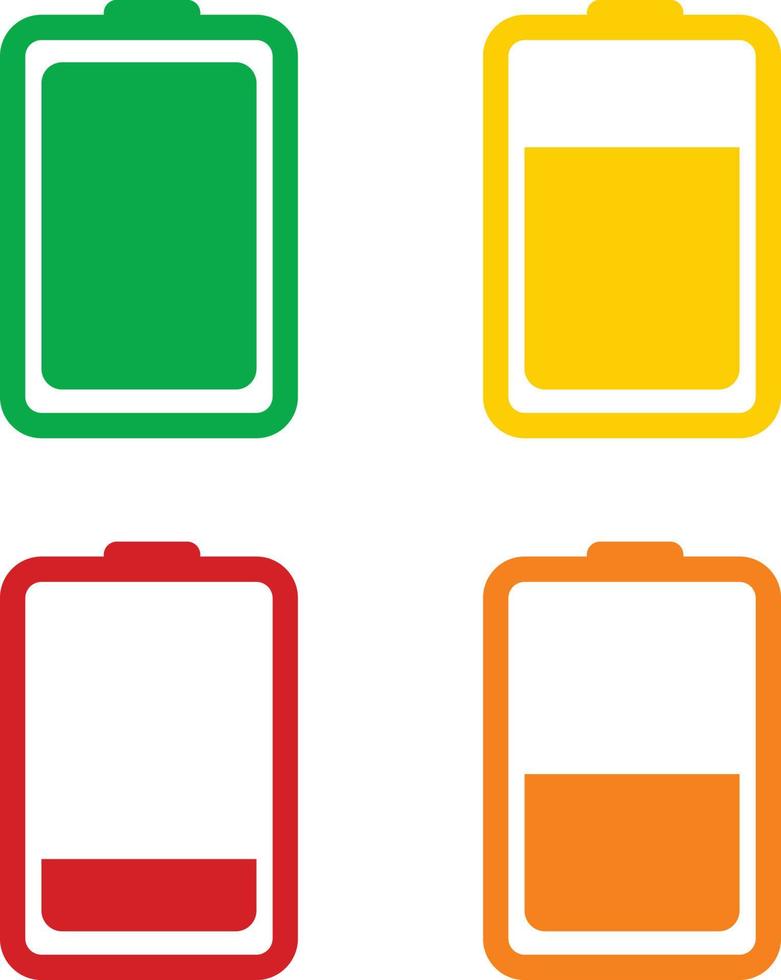 un ensemble de niveau de charge de batterie vert, jaune, orange et rouge vecteur