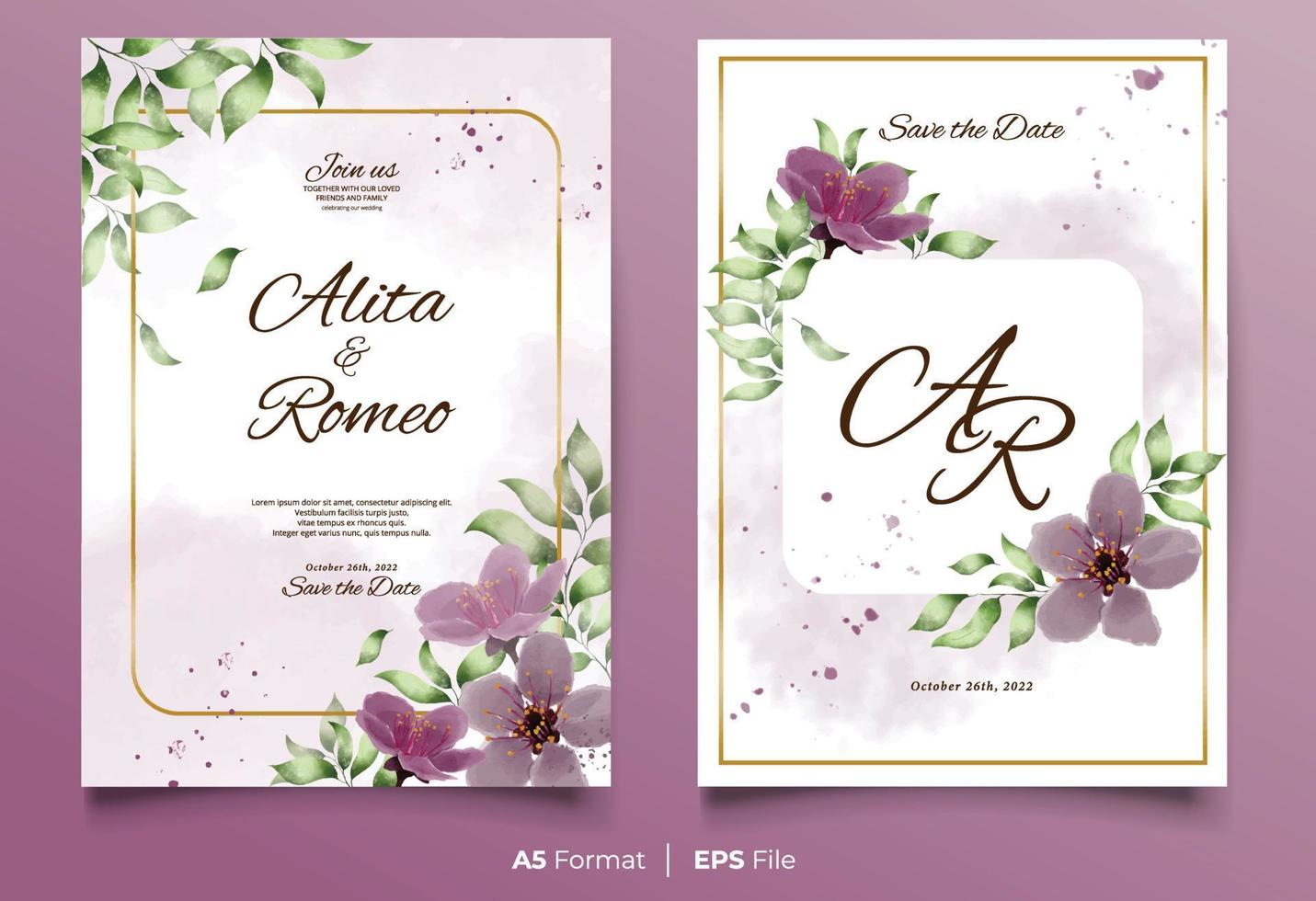 invitation de mariage aquarelle avec fleur rose vecteur