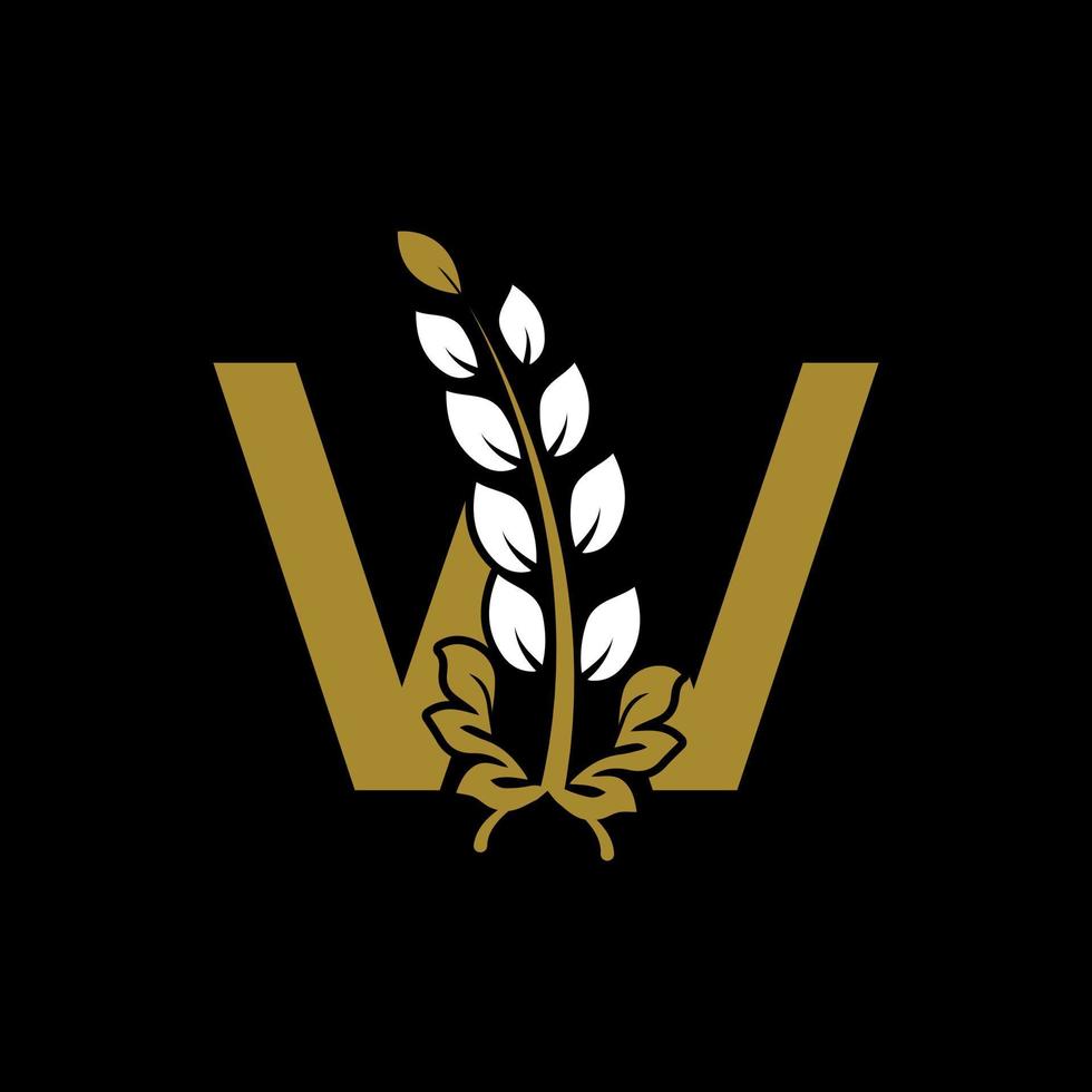 lettre initiale w monogramme lié logo couronne de laurier doré. design gracieux pour restaurant, café, nom de marque, badge, étiquette, identité de luxe vecteur