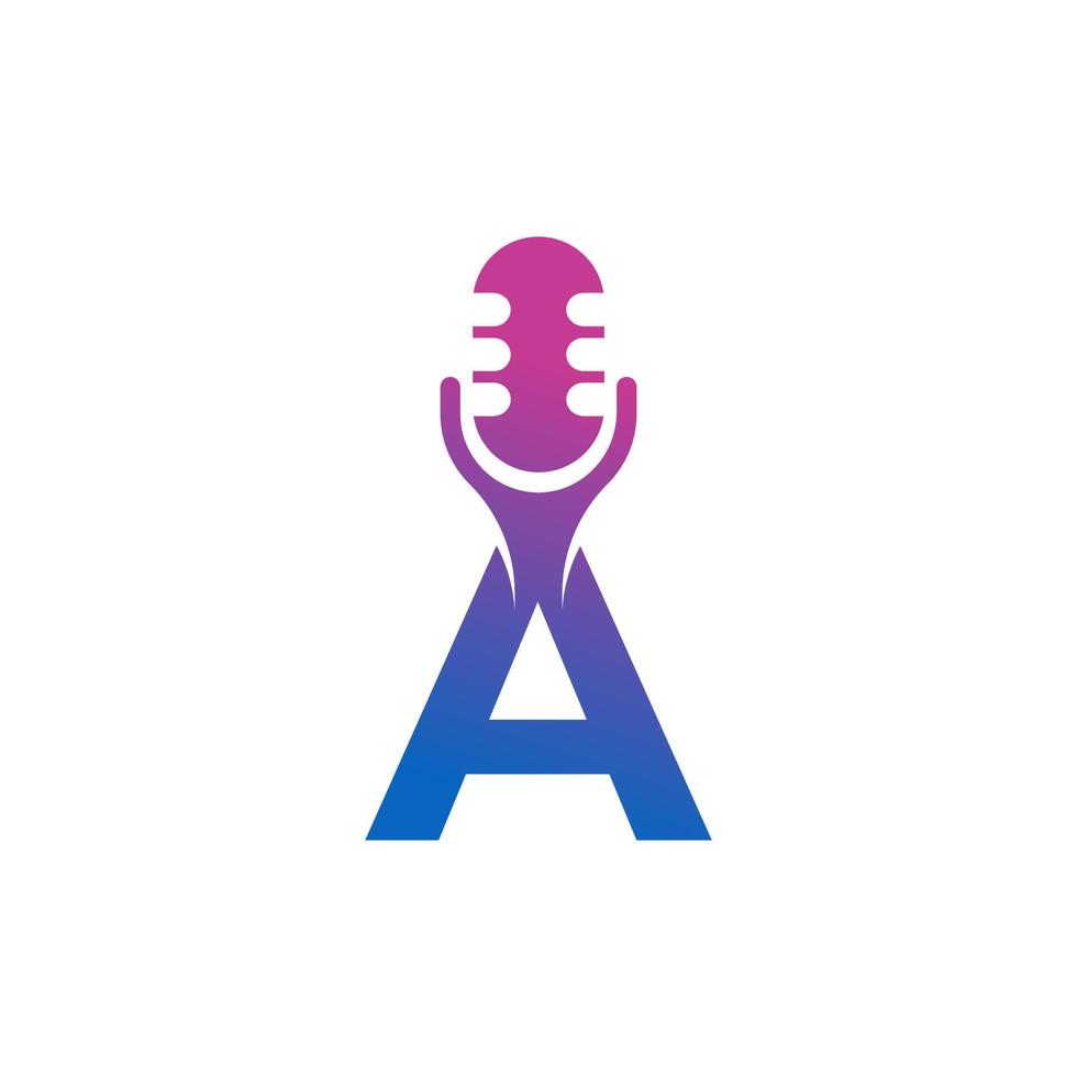 lettre un logo d'enregistrement de podcast. alphabet avec microphone icône illustration vectorielle vecteur