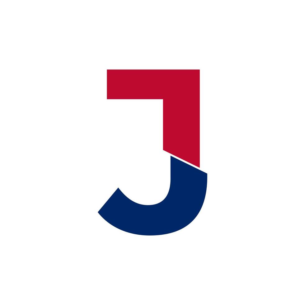 lettre initiale j logo bleu et rouge. style de coupe de formes géométriques isolé sur fond blanc vecteur