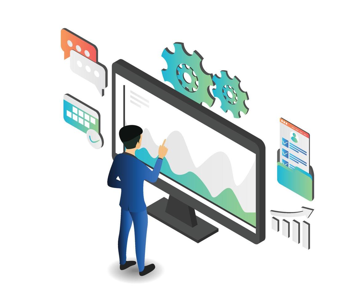 illustration de quelqu'un analysant le référencement de contenu vecteur