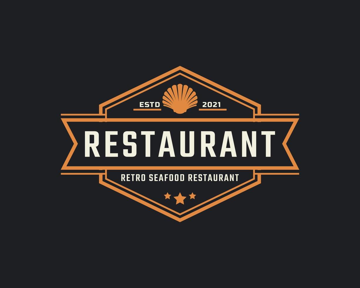 classique vintage rétro étiquette badge pour fruits de mer coquillage perle huître coquille Saint-Jacques huître coque palourde moule logo restaurant design inspiration vecteur