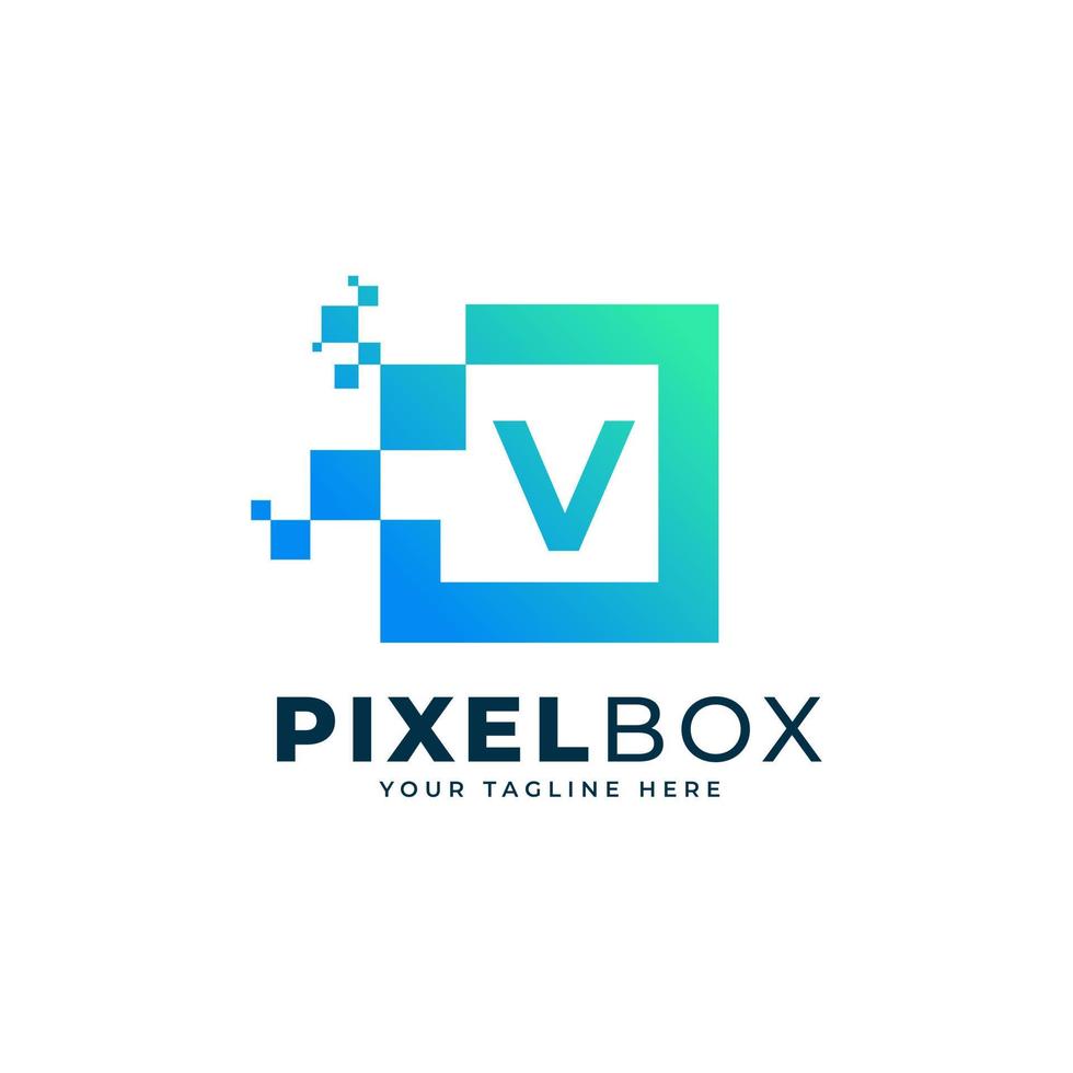 lettre initiale v création de logo pixel numérique. forme géométrique avec des points de pixel carrés. utilisable pour les logos commerciaux et technologiques vecteur