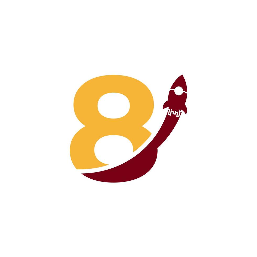 numéro 8 avec symbole d'icône de logo de fusée. bon pour les logos d'entreprise, de voyage, de démarrage et de logistique vecteur