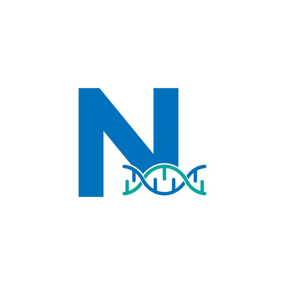 lettre initiale n élément de modèle de conception de logo d'icône d'adn génétique. illustration biologique vecteur