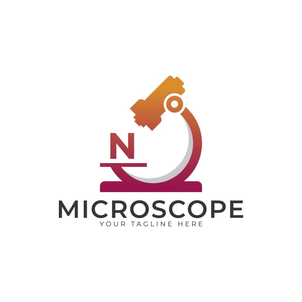 logo du laboratoire. lettre initiale n élément de modèle de conception de logo de microscope. vecteur