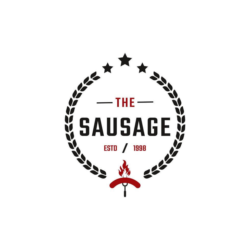insigne d'étiquette rétro vintage classique pour l'inspiration du logo du barbecue de la viande de saucisse grillée à la flamme du feu vecteur