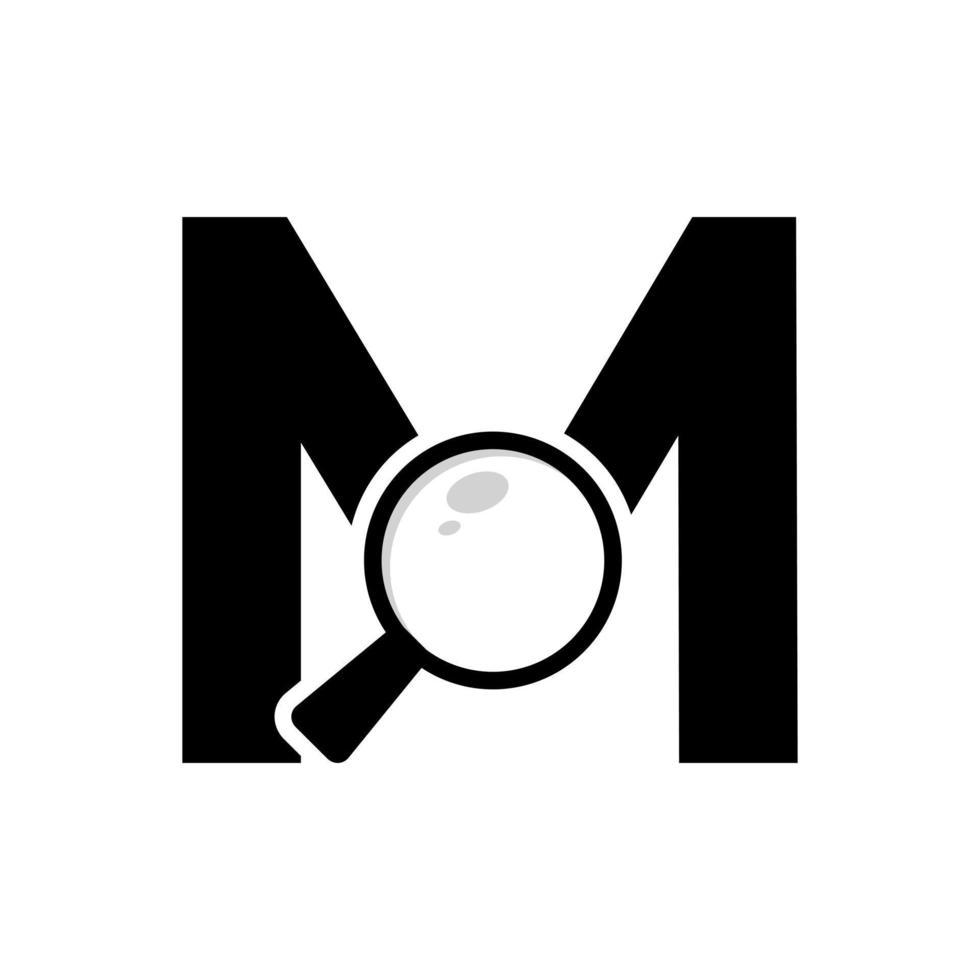 logo de recherche. lettre m création de logo en forme de loupe vecteur