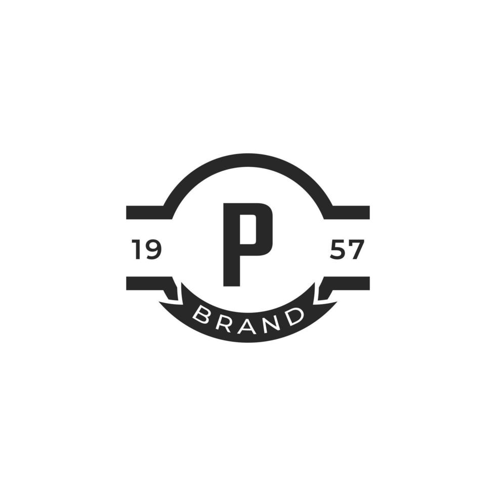 Élément de modèle de conception de logo vintage insigne lettre p. adapté à l'identité, à l'étiquette, au badge, au café, au vecteur d'icône d'hôtel