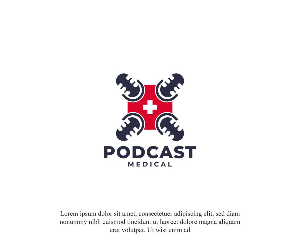 Élément de conception de modèle de logo de podcast de médecine de santé. adapté à l'icône des soins de santé vecteur