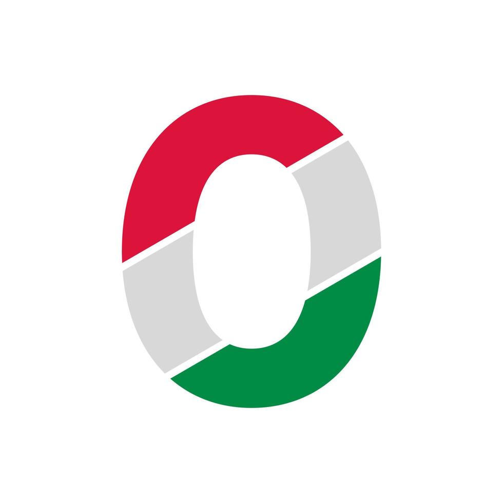 découpe de papier numéro 0 avec modèle de conception de logo couleur drapeau italien vecteur