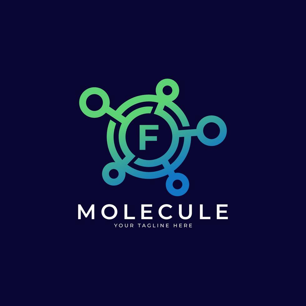 logo médical. Élément de modèle de conception de logo de molécule de lettre initiale f. vecteur