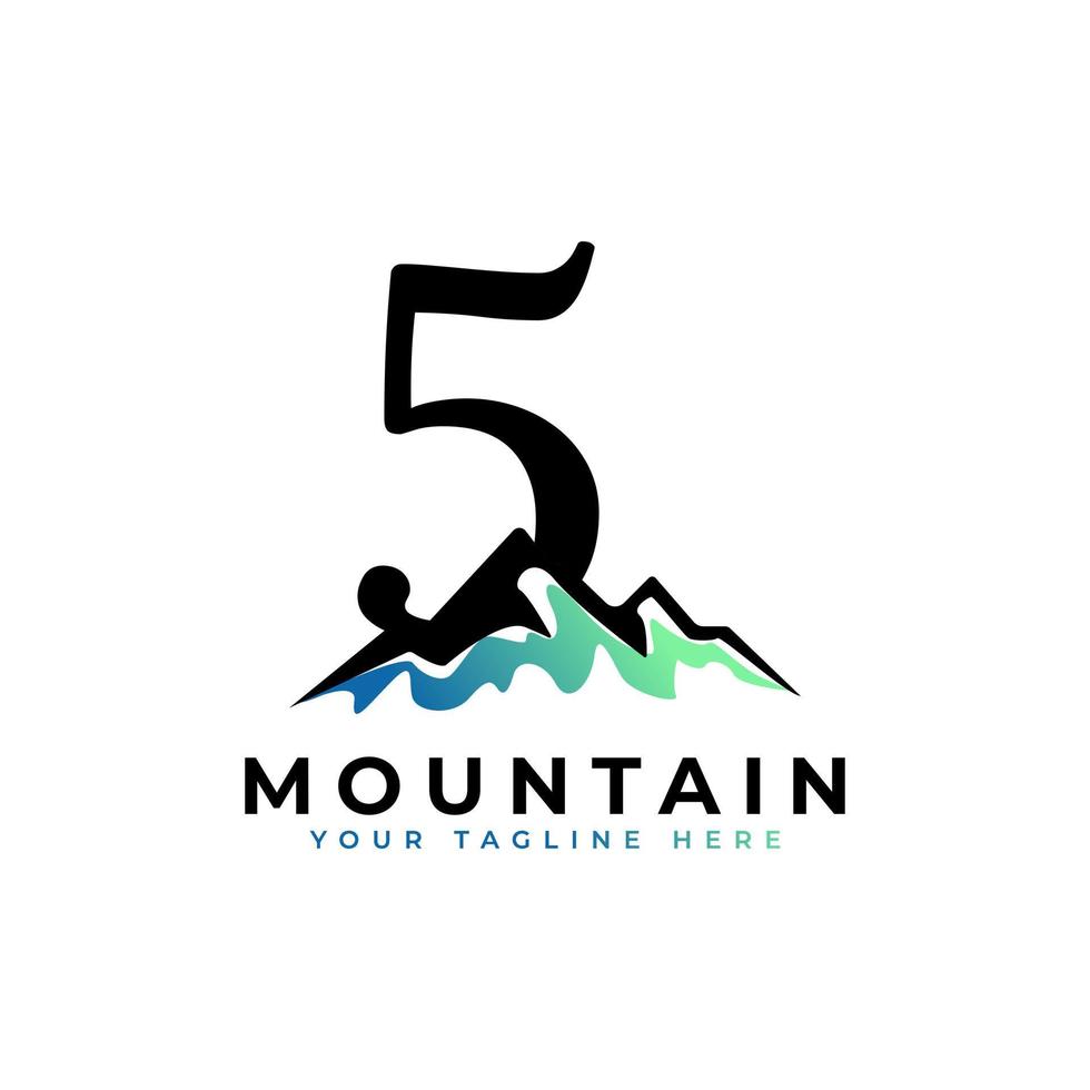 logo de la montagne numéro cinq. explorez l'élément de modèle de logo d'entreprise de symbole d'aventure de montagne. vecteur