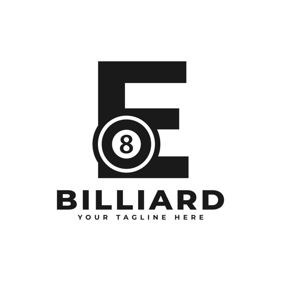 lettre e avec création de logo de billard. éléments de modèle de conception de vecteur pour l'équipe sportive ou l'identité d'entreprise.