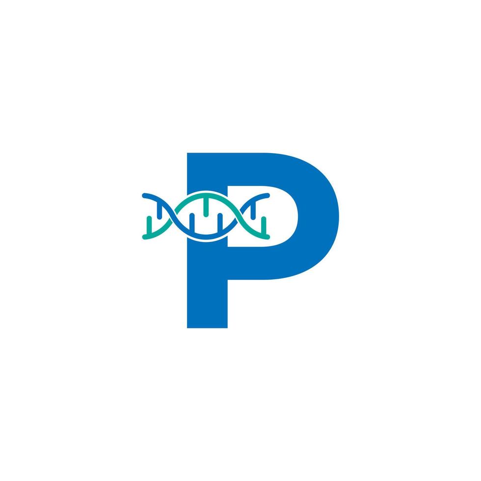 lettre initiale p élément de modèle de conception de logo d'icône d'adn génétique. illustration biologique vecteur