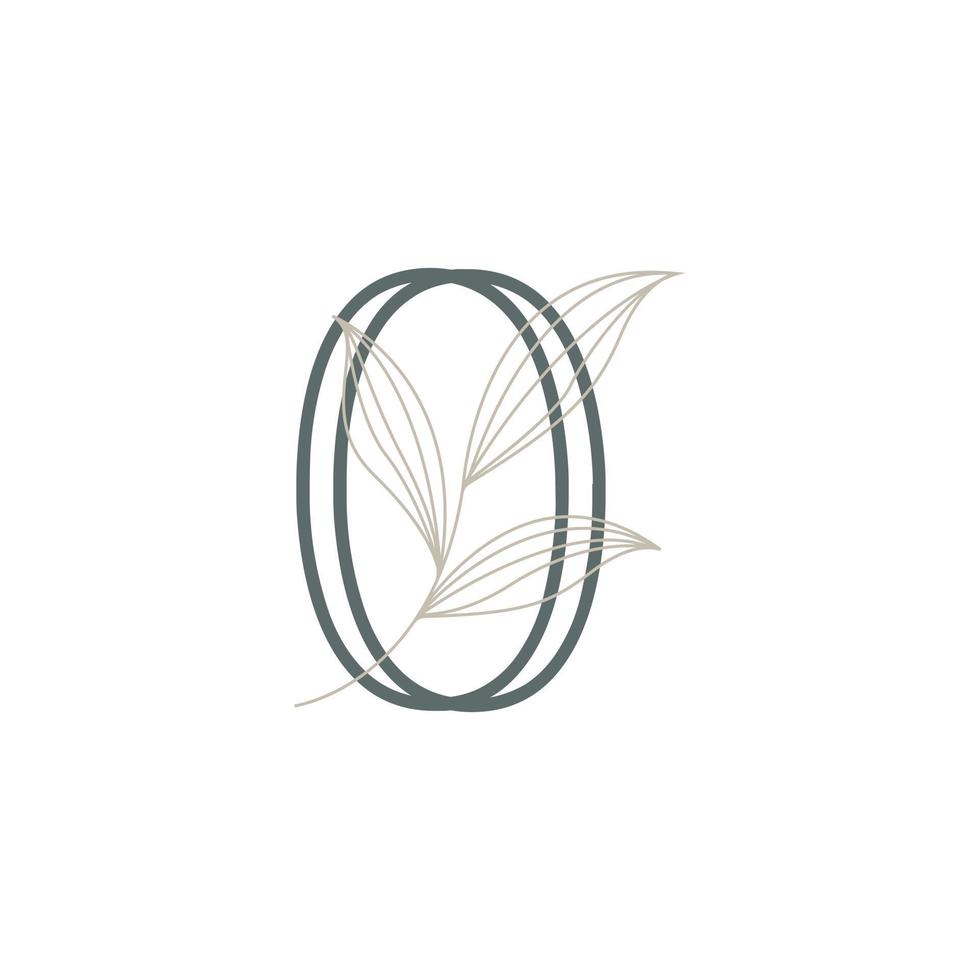 logo floral et botanique numéro 0. feuille de nature féminine pour symbole d'icône de salon de beauté, de massage, de cosmétiques ou de spa vecteur