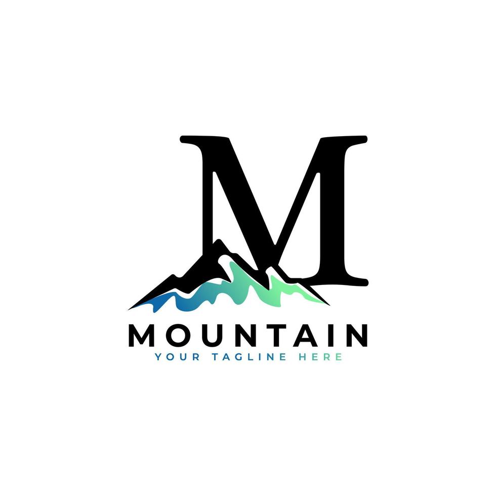 lettre initiale m logo de montagne. explorez l'élément de modèle de logo d'entreprise de symbole d'aventure de montagne. vecteur