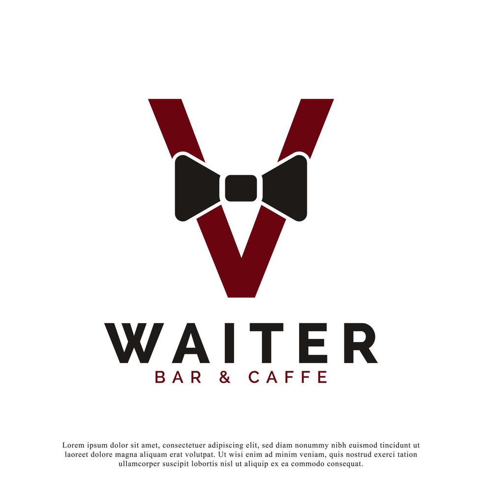 lettre initiale v serveur noeud papillon hôtel restaurant logo design. modèle de logo vectoriel de serveuse.