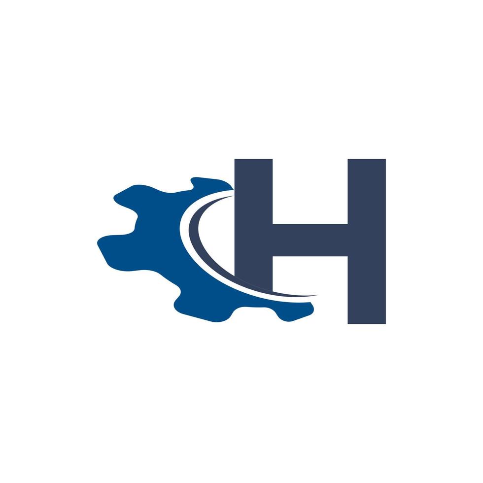 lettre de société h avec création de logo d'engrenage automobile swoosh. convient aux logos de construction, automobile, mécanique, ingénierie vecteur