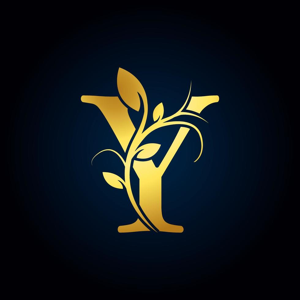 logo élégant et luxueux. logo alphabet floral doré avec des feuilles de fleurs. parfait pour la mode, les bijoux, le salon de beauté, les cosmétiques, le spa, la boutique, le mariage, le timbre de lettre, le logo de l'hôtel et du restaurant. vecteur