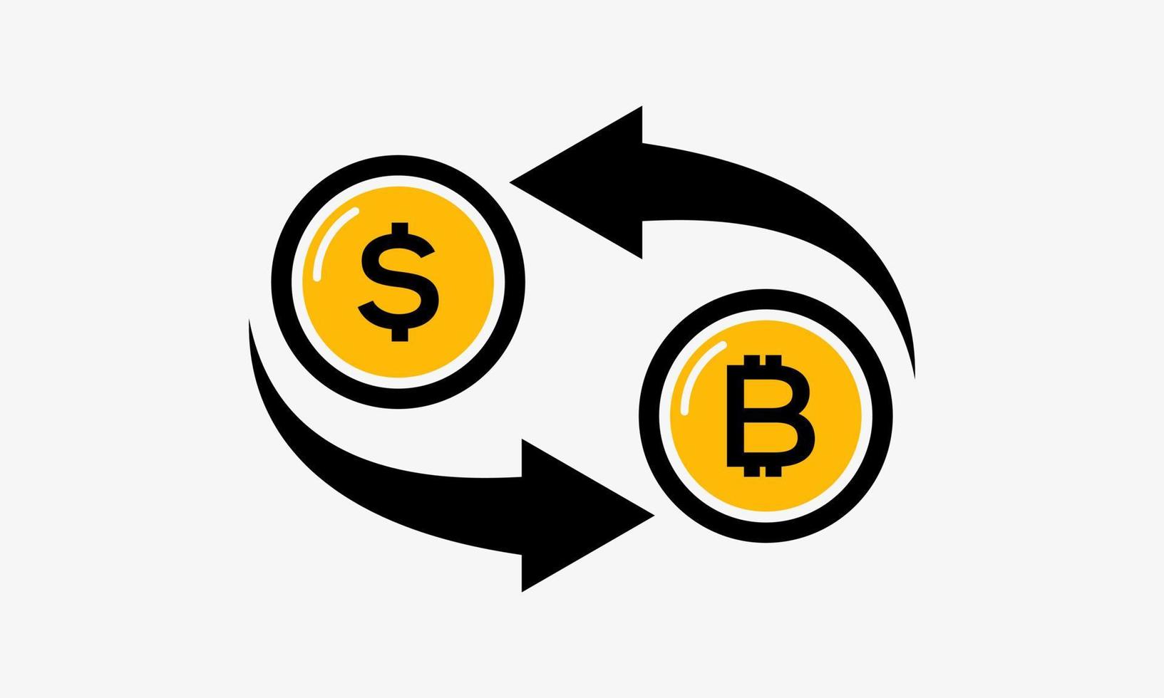 échanger des bitcoins contre des dollars. concept d'échange de crypto-monnaie avenir de l'argent. bitcoin au taux du dollar icône illustration de conception vectorielle vecteur