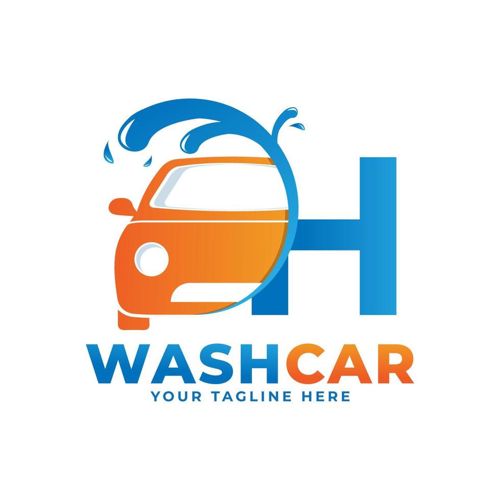 lettre h avec logo de lavage de voiture, voiture de nettoyage, lavage et création de logo vectoriel de service.