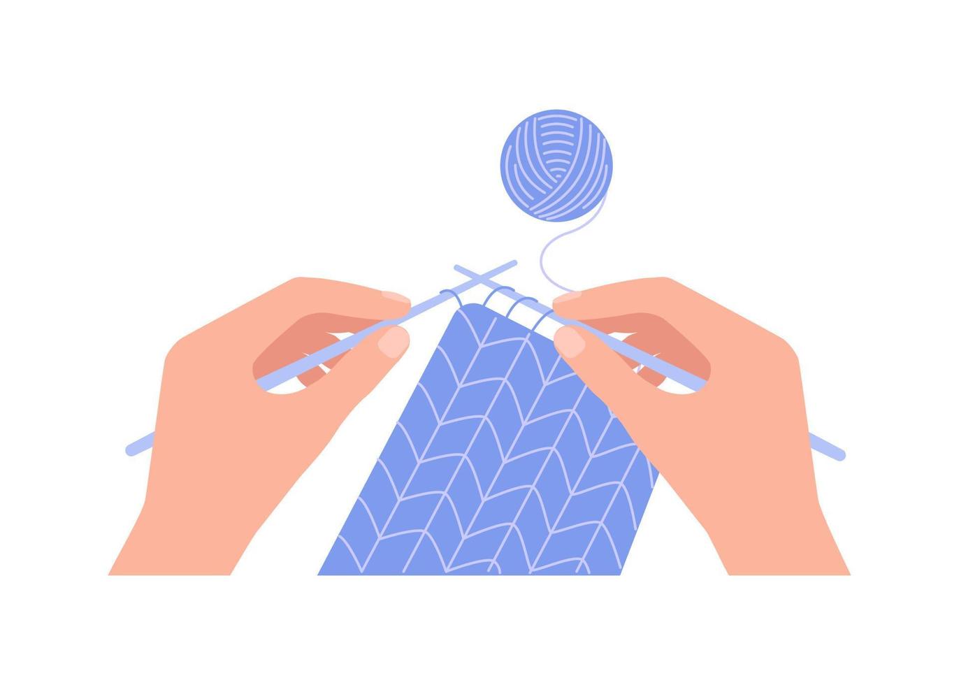 tricot fait main, enseignement du crochet à la maison. apprendre le fil à tricoter. fabriquer des vêtements. illustration vectorielle vecteur