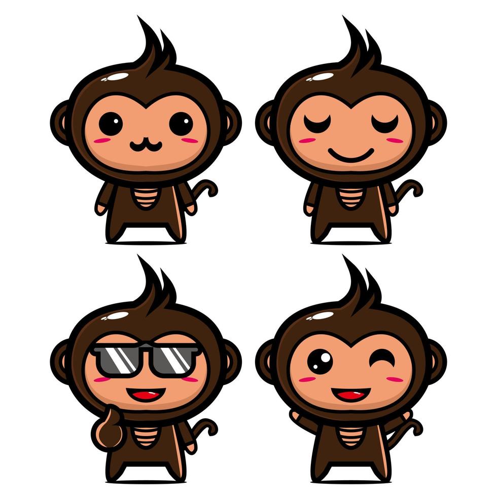 collection de jeu de personnage de conception de mascotte de singe mignon. isolé sur fond blanc. concept de paquet d'idées de logo de mascotte de personnage mignon vecteur