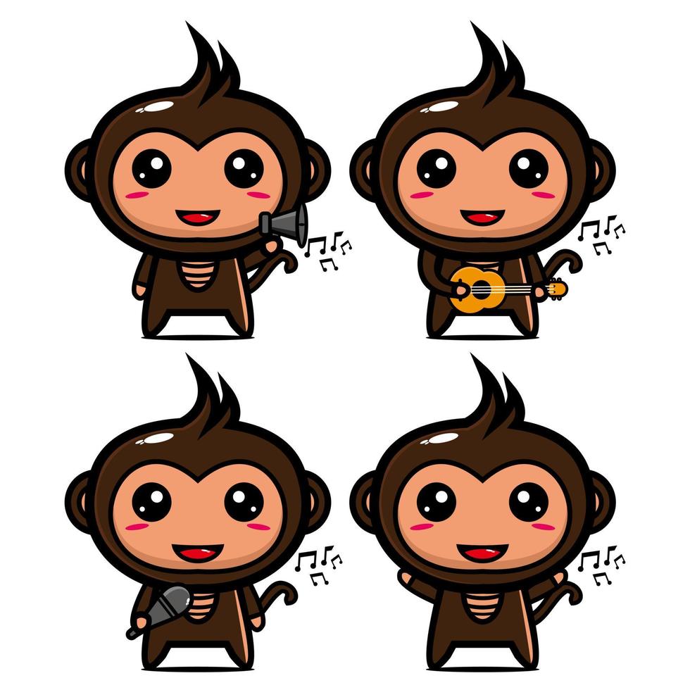 collection de jeu de personnage de conception de mascotte de singe mignon. isolé sur fond blanc. concept de paquet d'idées de logo de mascotte de personnage mignon vecteur