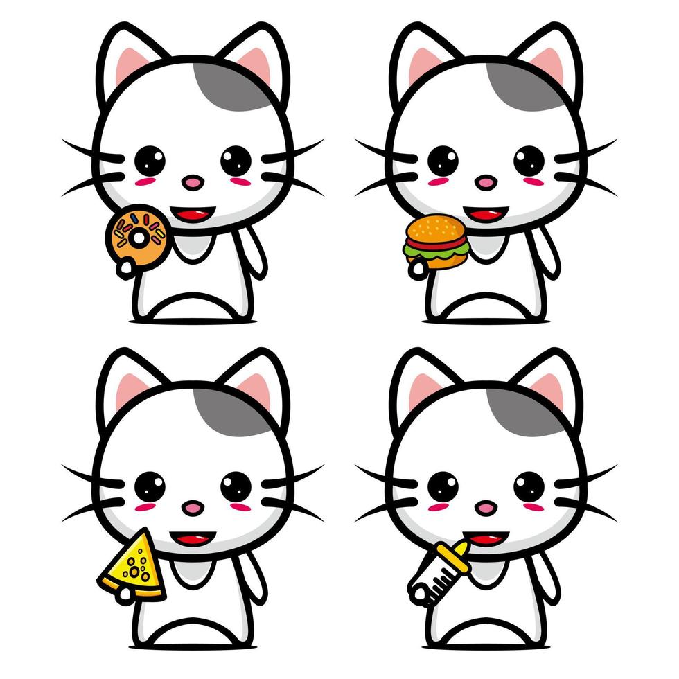 collection de jeux de conception de mascotte de chat mignon. isolé sur fond blanc. concept de paquet d'idées de logo de mascotte de personnage mignon vecteur