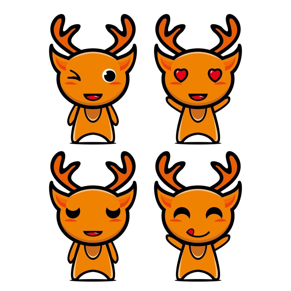 ensemble de conception de mascotte de cerf mignon. isolé sur fond blanc. concept de paquet d'idées de logo de mascotte de personnage mignon vecteur