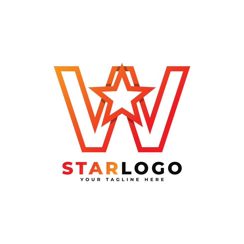 lettre w star logo style linéaire, couleur orange. utilisable pour les logos gagnants, primés et premium. vecteur