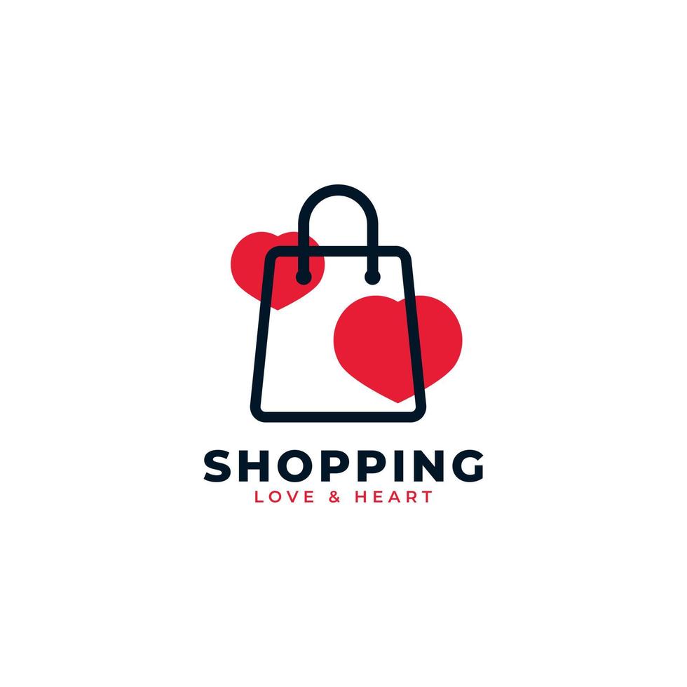 Élément de modèle de conception de logo de boutique d'amour. sac à provisions combiné avec illustration vectorielle d'icône de foyer vecteur