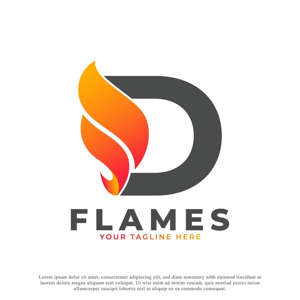 flamme avec création de logo lettre d. modèle de logo vectoriel de feu