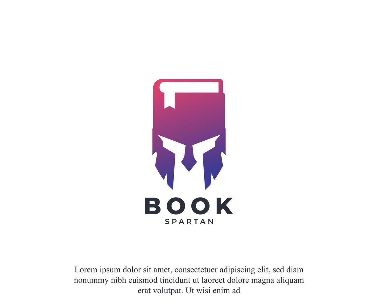 livre ouvert avec élément de modèle de conception de logo icône casque chevalier spartiate vecteur