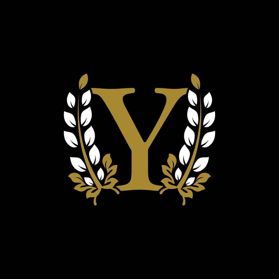 lettre initiale y monogramme lié logo couronne de laurier doré. design gracieux pour restaurant, café, nom de marque, badge, étiquette, identité de luxe vecteur