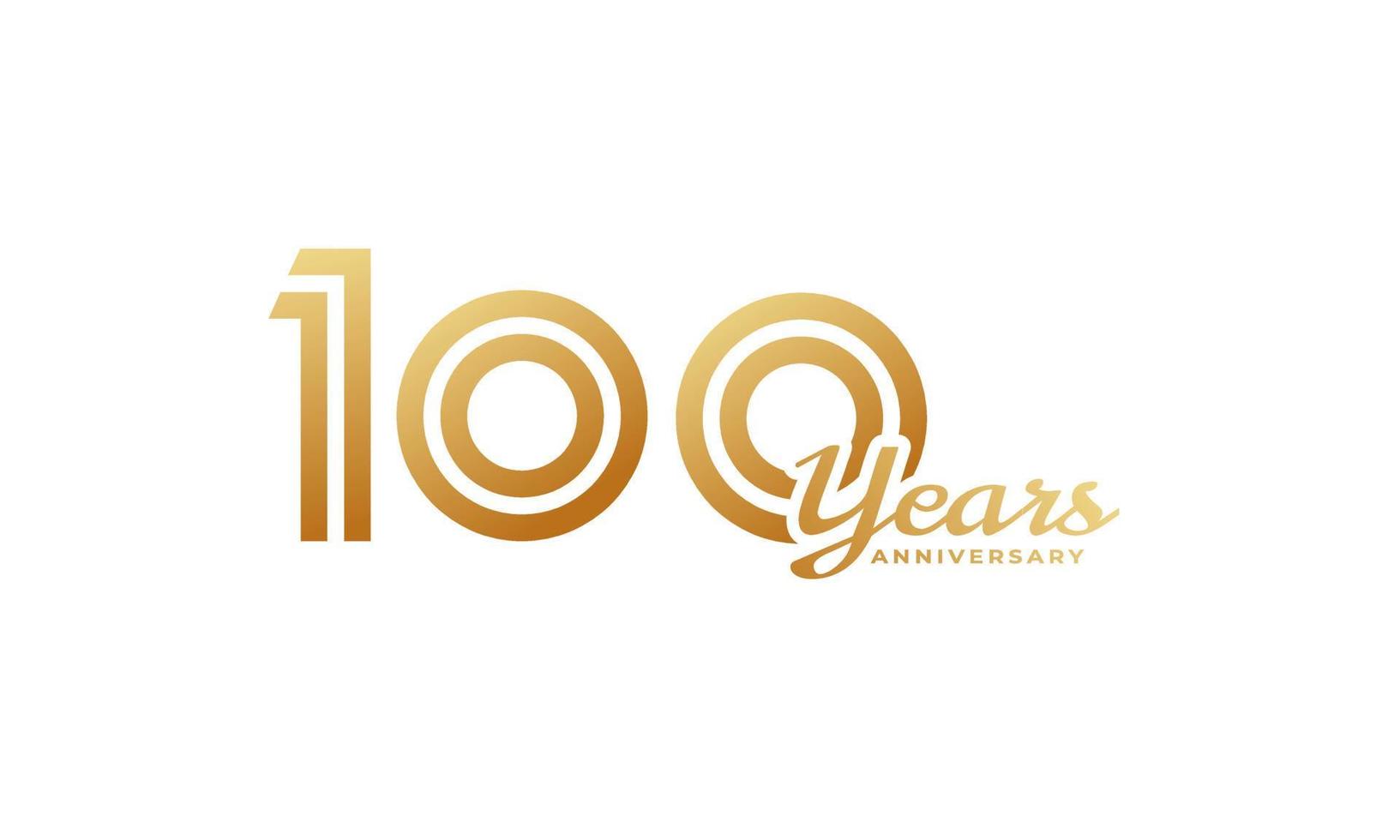 Célébration du 100e anniversaire avec une couleur dorée manuscrite pour l'événement de célébration, le mariage, la carte de voeux et l'invitation isolés sur fond blanc vecteur
