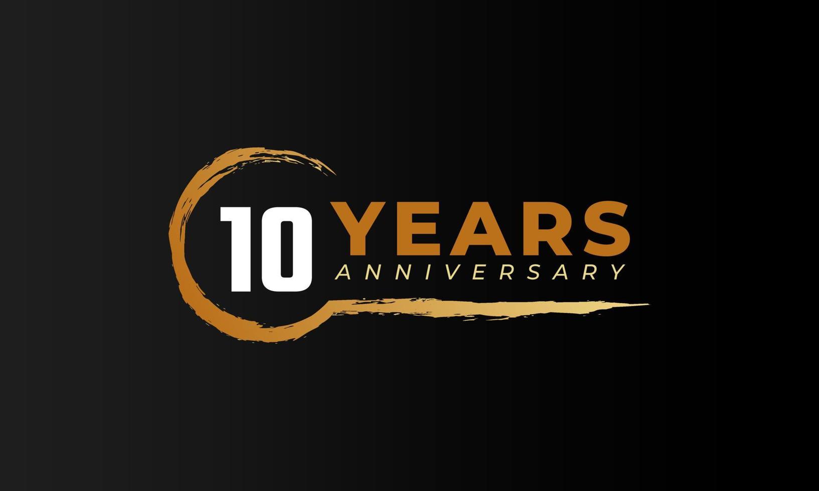 Célébration du 10e anniversaire avec une brosse circulaire de couleur dorée. joyeux anniversaire salutation célèbre l'événement isolé sur fond noir vecteur