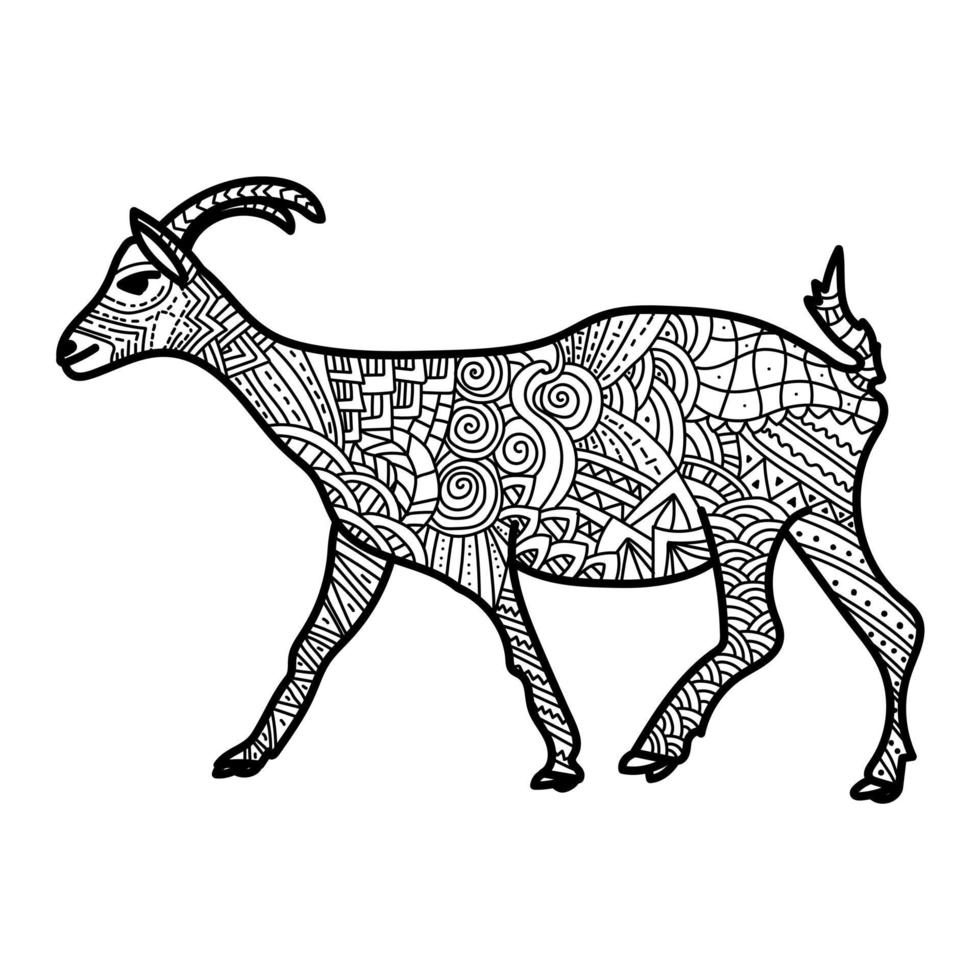 symbole animal de la chèvre de l'horoscope oriental avec des motifs ornés, coloriage animalier méditatif vecteur