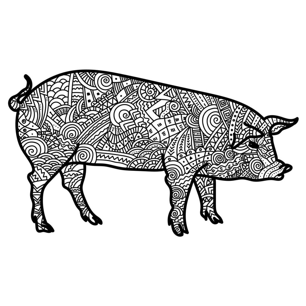 symbole animal du cochon horoscope oriental avec des motifs ornés, coloriage animalier méditatif vecteur