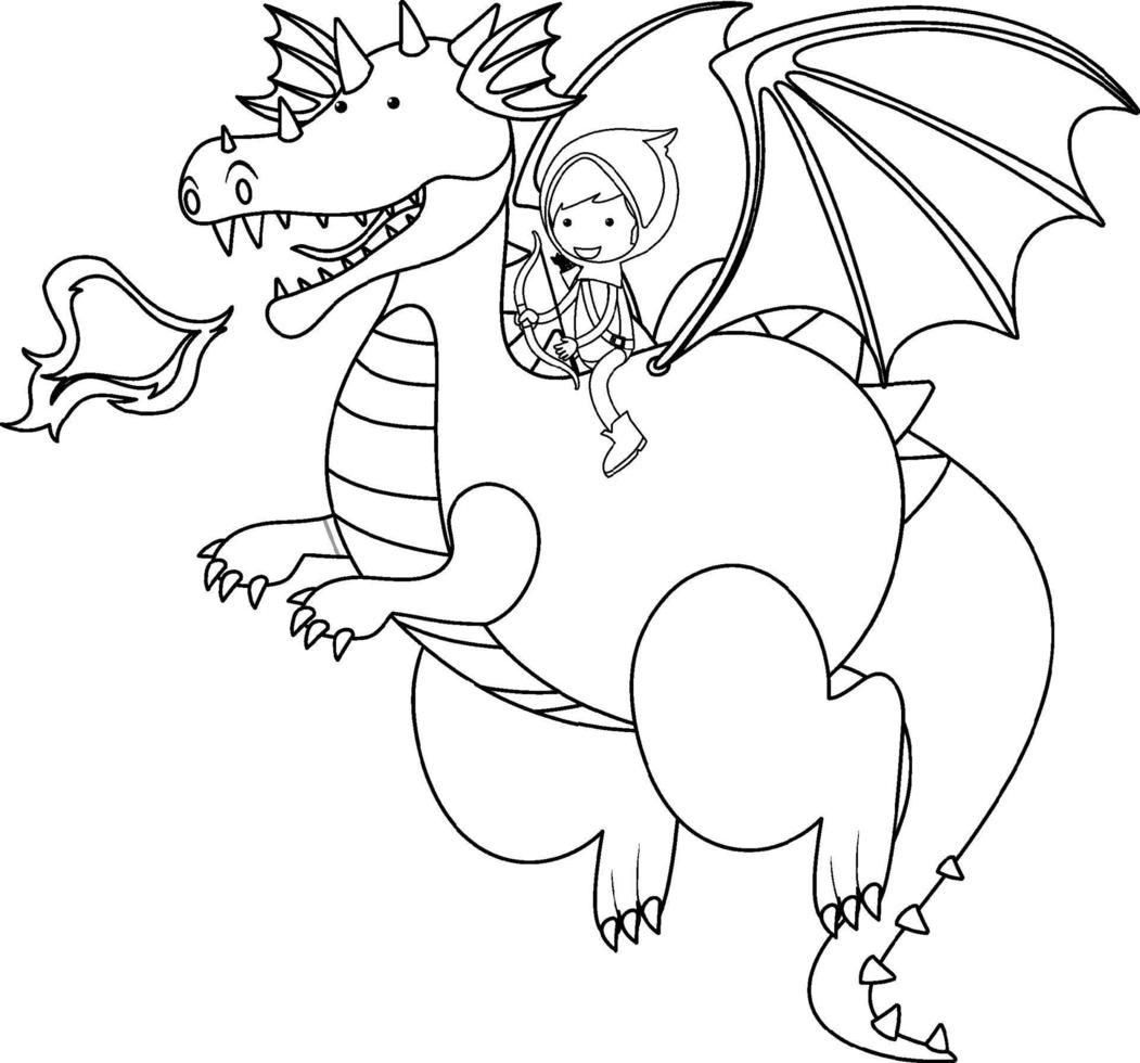 contour de doodle dragon à colorier vecteur