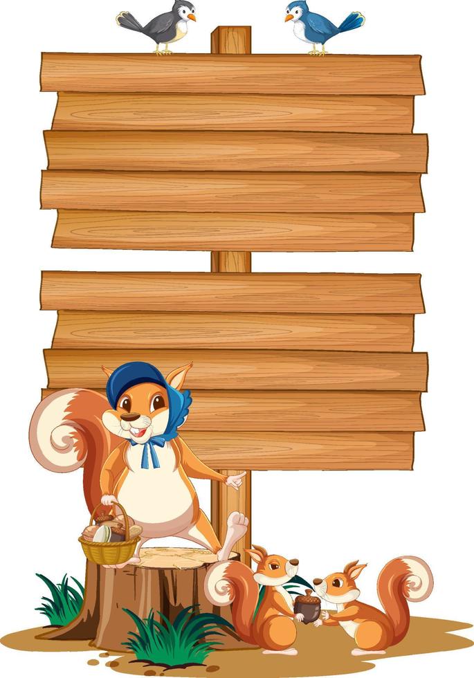 écureuil avec bannière en bois vecteur