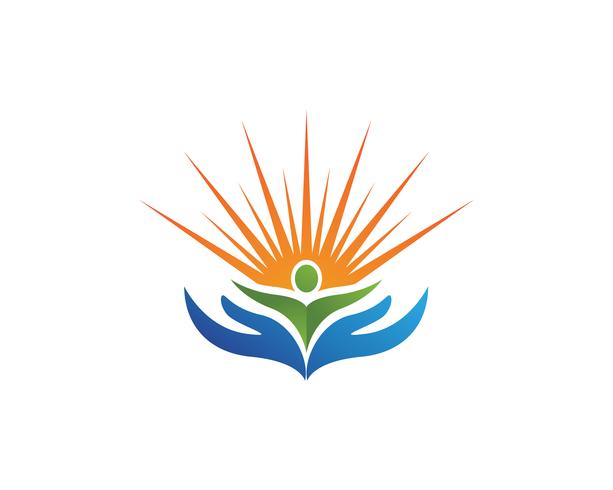 Logo de vecteur personnes soins et soleil nature thérapie