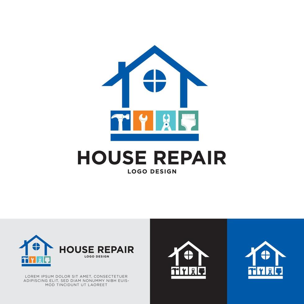 conception de logo de réparation à domicile avec un style simple et plat adapté à une entreprise de réparation de maison ou à des entrepreneurs vecteur