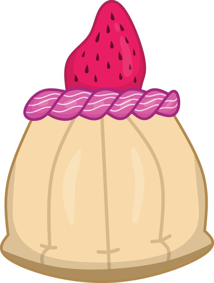 gâteau aux fraises fait de génoise ou de tarte avec de la crème rose et des fraises sur le dessus, peut être utilisé pour les logos, les icônes et les illustrations vecteur