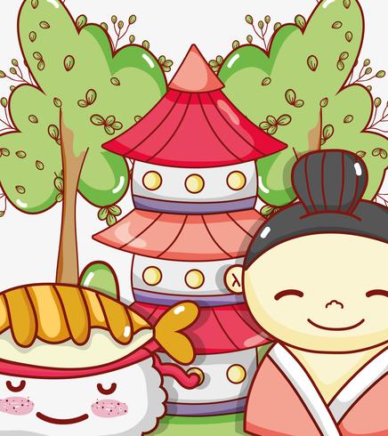 Gastronomie japonaise: dessins animés kawaii vecteur