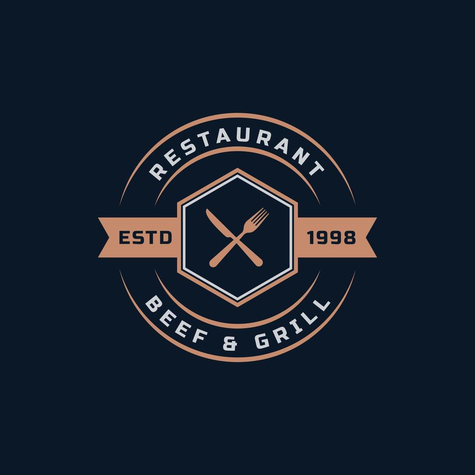 insigne rétro vintage pour symbole de conception d'emblème de logo de restaurant et de café vecteur