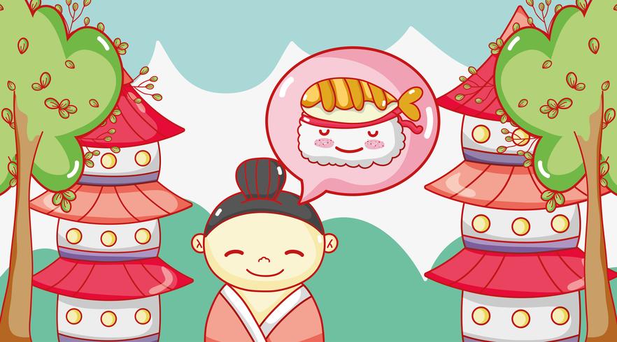 Gastronomie japonaise: dessins animés kawaii vecteur